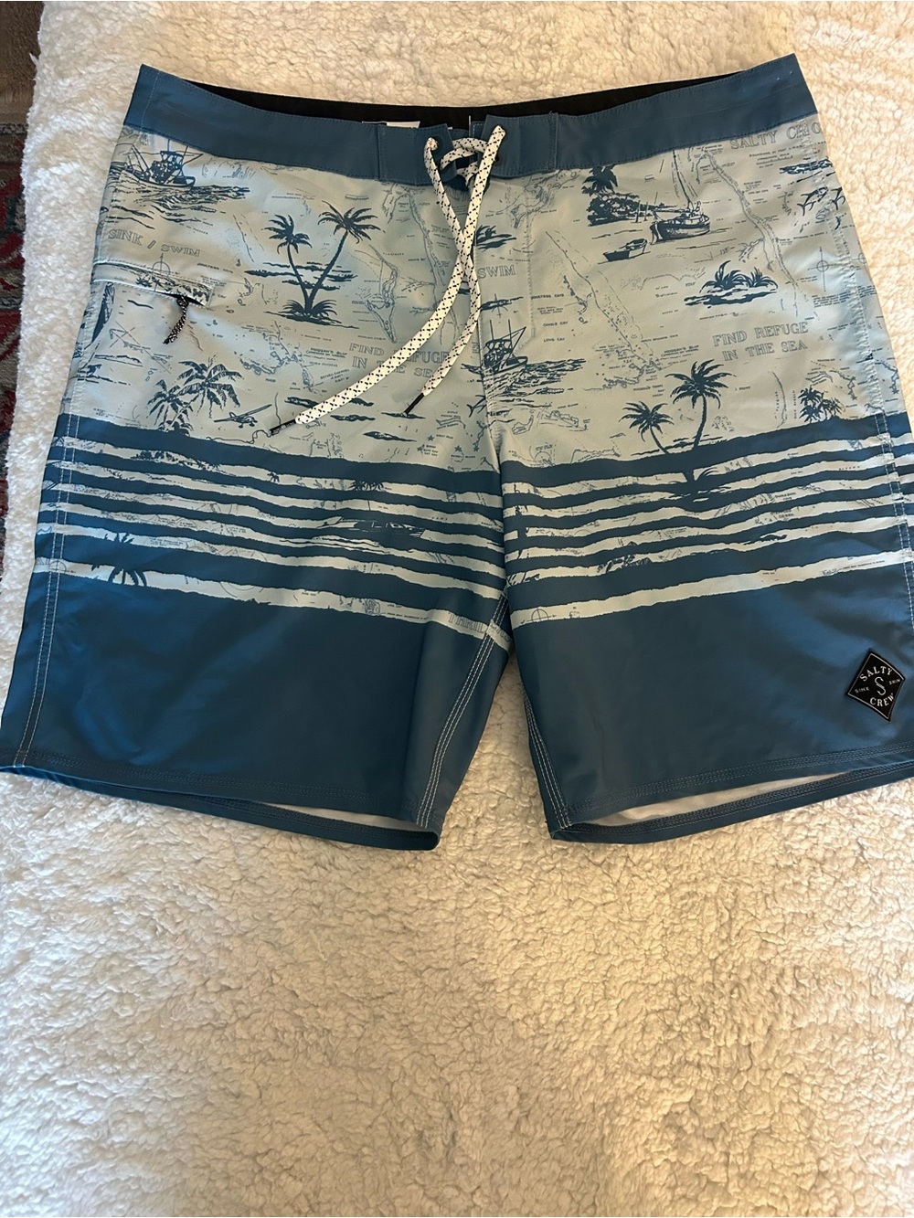 Salty Crew Teal and Light Blue Tropical Board Shorts
